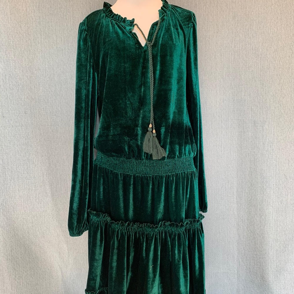 Listicle Green velvet drop waist holiday dress sz M